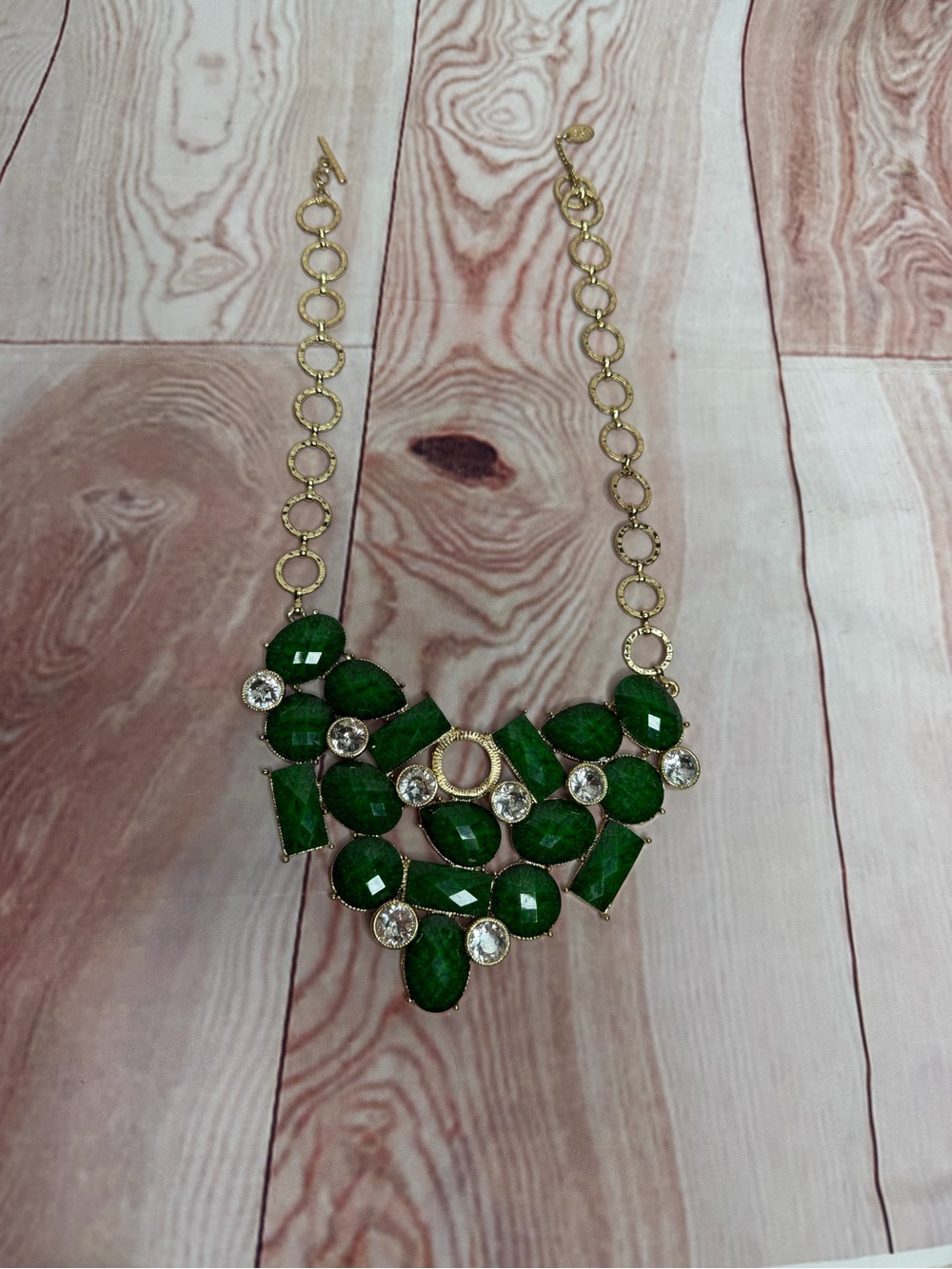 Amrita Singh Emerald Green Crystal Gold Tone Statement Bib Necklace